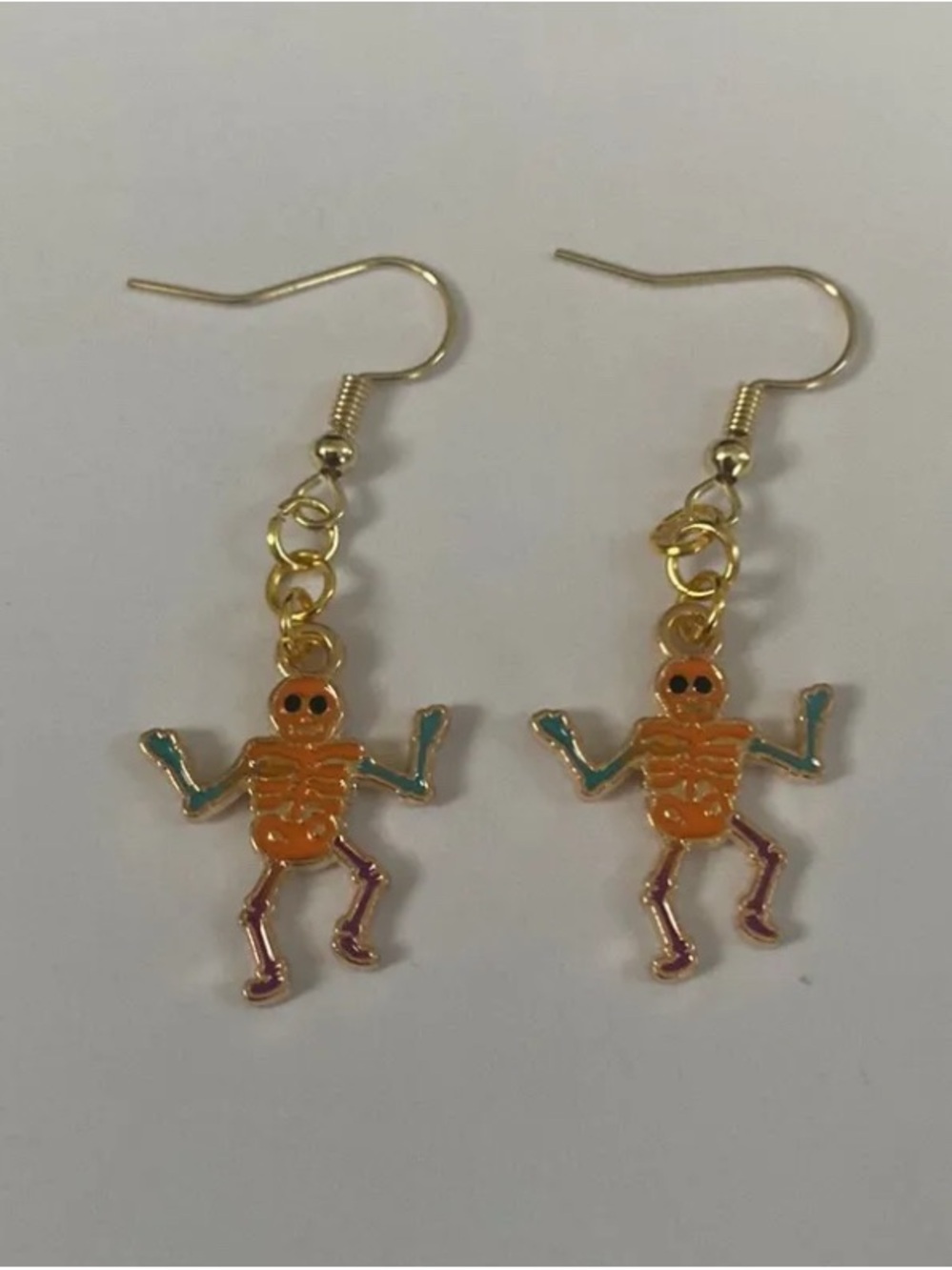 Gold-Tone Orange Skeleton Dangle Earrings for Women